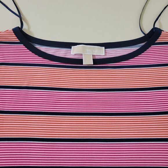 MICHAEL Michael Kors Abbey Striped Short Sleeve Shift Crew Dress - Picture 11 of 15